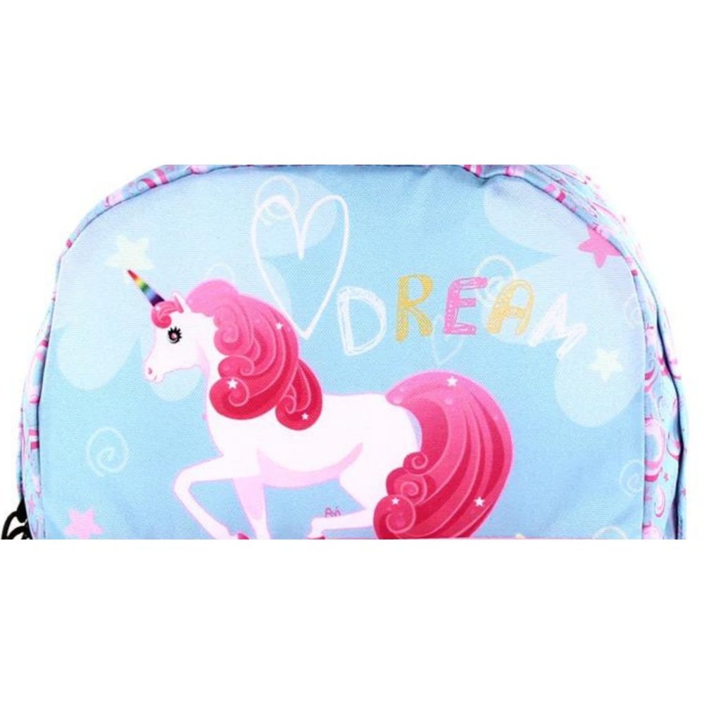 16" Backpack With Unicorn Design 16" High Blue & Pink Front Zipped Pocket - Picture 5 of 5